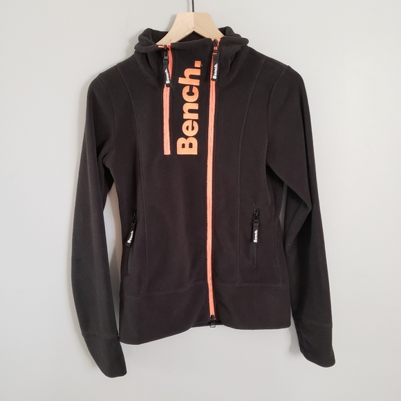 Bench Funnel Neck Logo Fleece Logo Jacket Black SZ Small - Picture 1 of 3